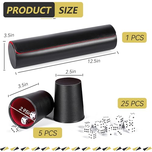 ImnBest Party Games Leather Dice Cup Set 5 Dice Cups25 Dice1 Folding Tray Exclusive Storage and Transport Case Made of Faux - Image 5