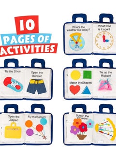 Y&D Montessori Activity Quiet Book - Travel Toy Cloth for Toddlers 10 Topics Activities Early Learning How to Basic Life Skills Toddlers, Interactive Busy Boys and Girls(Blue)  - Image 2