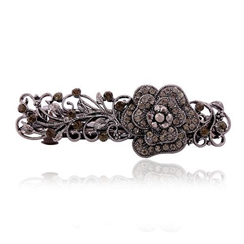 IPINK Gray Tone Metal French Clip Flower Design Hair Clip Barrette - Image 1