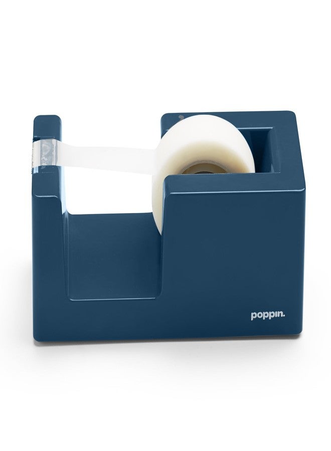 Poppin Stylish Desk Tape Dispenser, Non-Skid Weighted Base, Includes Tape Roll (Slate Blue) - Image 2
