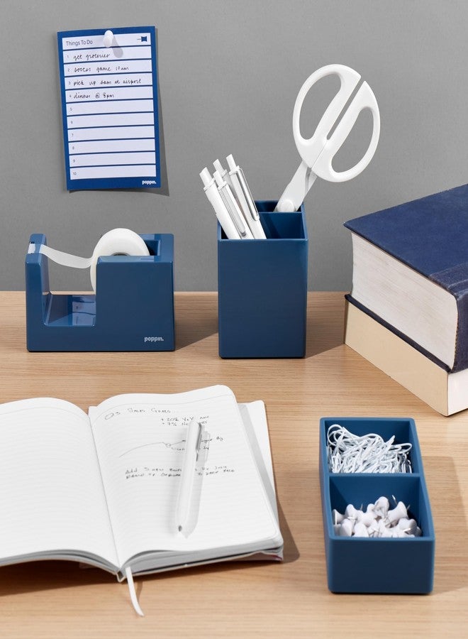 Poppin Stylish Desk Tape Dispenser, Non-Skid Weighted Base, Includes Tape Roll (Slate Blue) - Image 4