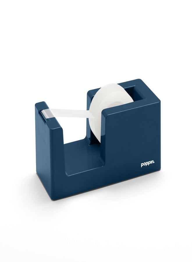 Poppin Stylish Desk Tape Dispenser, Non-Skid Weighted Base, Includes Tape Roll (Slate Blue) - Image 1