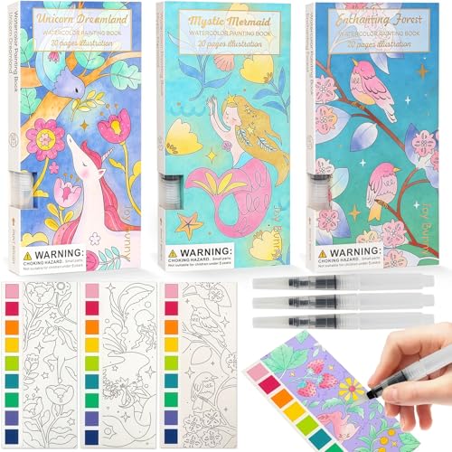 JCREN Watercolor Painting Books Pocket Watercolor Painting Coloring Kit Paint with Water Bookmarks Travel Activity Party Favors for Kids Toddlers Gifts for Boys and Girls - Image 1