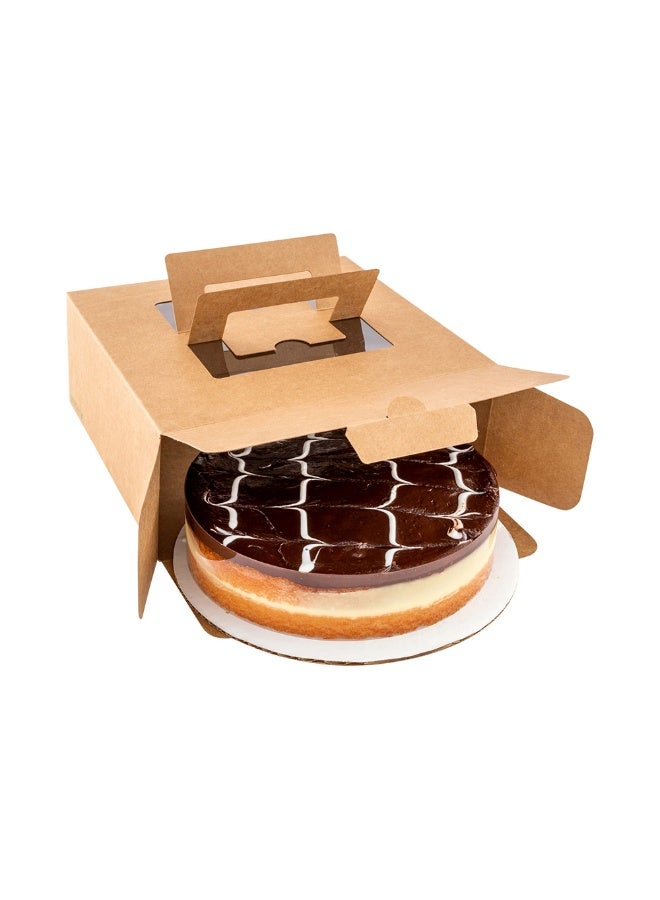 Restaurantware Cater Tek Square Black Paper Cake / Lunch Box - with Pop-Up Handle, Window - 9" x 9" x 3 1/2" - 50 count box  - Image 2