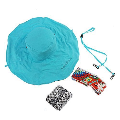 Fakeface Women's Foldable Floppy Reversible Travel Beach Sun Visor Hat Wide Brim UPF 50+ Blue - Image 4