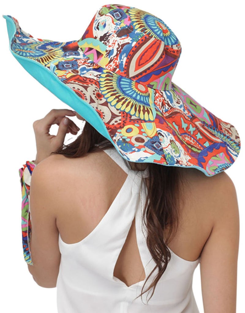 Fakeface Women's Foldable Floppy Reversible Travel Beach Sun Visor Hat Wide Brim UPF 50+ Blue - Image 3