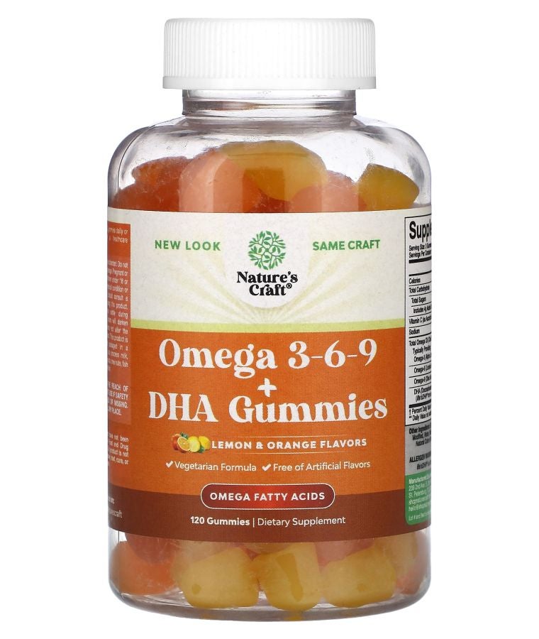 Nature's Craft Omega 3-6-9 + DHA Gummies Lemon and Orange  120 Gummies