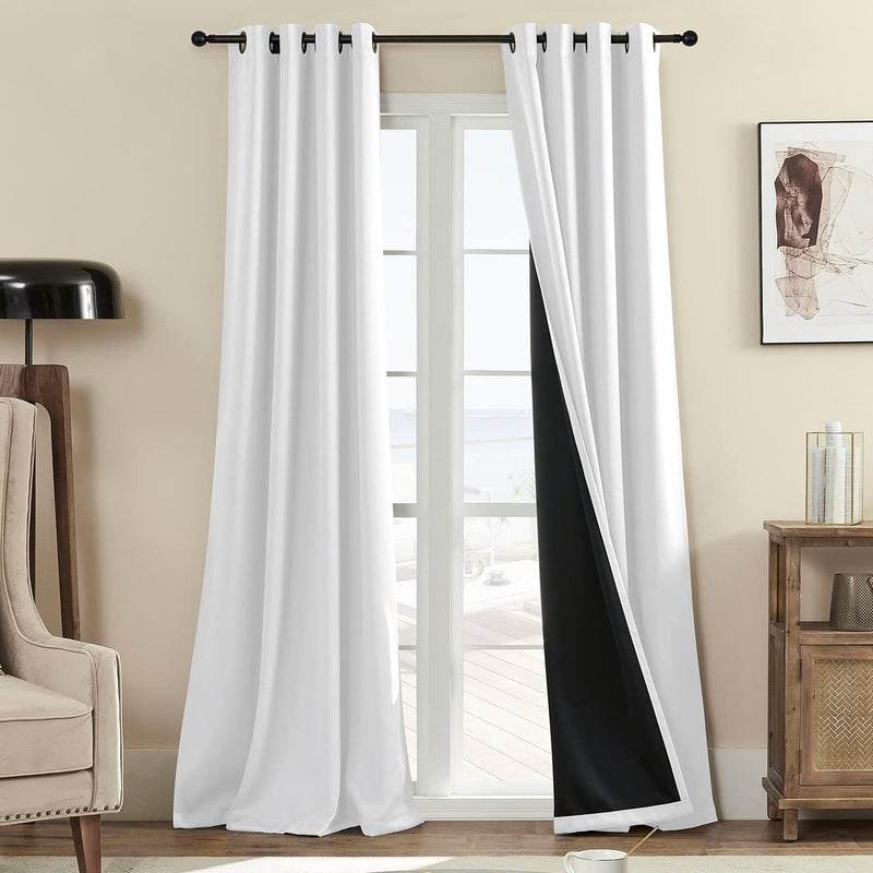 Rutterllow 100% Blackout Curtain Panels  80 inches 2 Panel Sets  Heat and Full Light Blocking Drapes with Grommets for Bedroom  Thermal Insulated Window Treatment Drapes for Nursery (Greyish White  52Wx80L) - Image 1