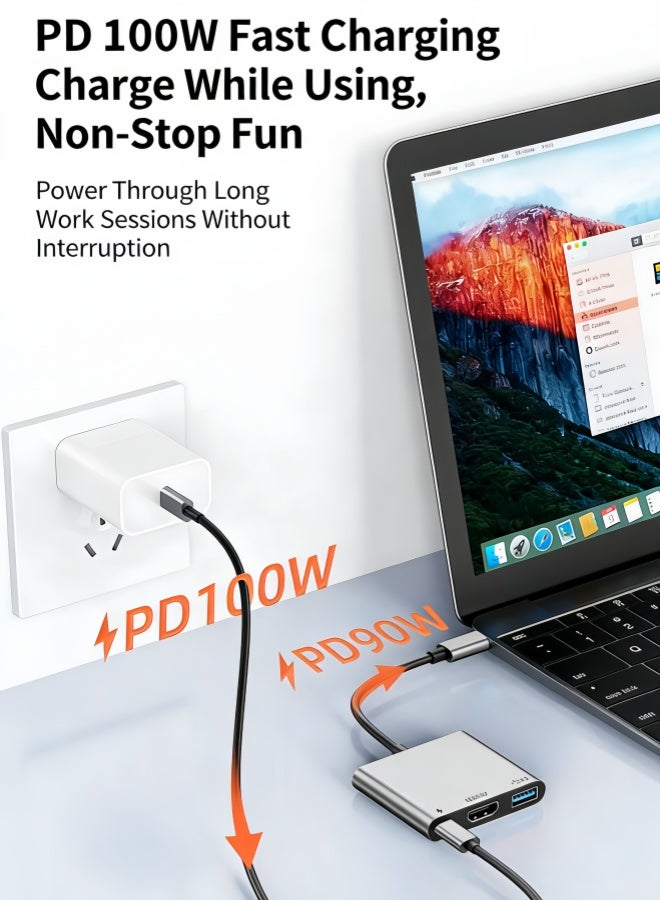 الصفحة الرئيسية محول USB-C إلى HDMI 3 في 1 بدقة 4K بمعدل 60 هرتز، وشحن PD بقدرة 100 واط، وسرعة USB 3.0 تبلغ 5 جيجابت في الثانية | موزع من سبائك الألومنيوم متوافق مع أجهزة MacBook وiPad وiPhone 15/16/17 Pro وSamsung S24/S23 وChromebook وSwitch 2.1 - Image 5