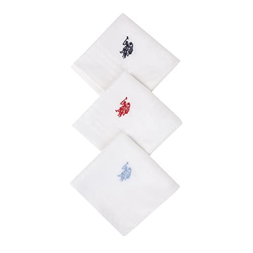 U.S. POLO ASSN. Men Pure Cotton Brand Logo Casual Style Handkerchief - Pack Of 3, White - Image 1