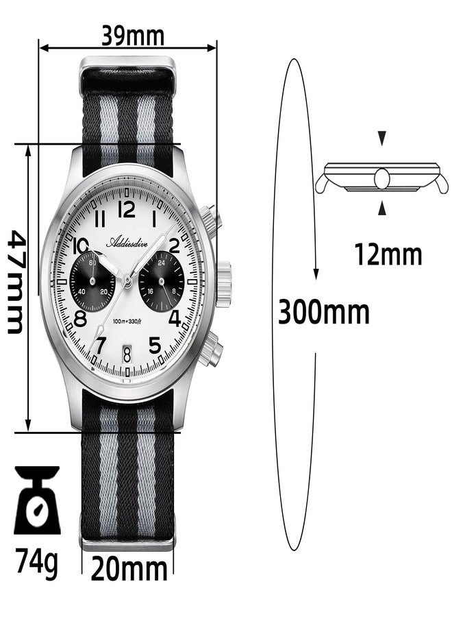 ADDIESDIVE Chronograph Watches for Men Women Synthetic Sapphire 100 M Waterproof Quartz Analog BGW9 Luminous Black and White Panda Watch - Image 2