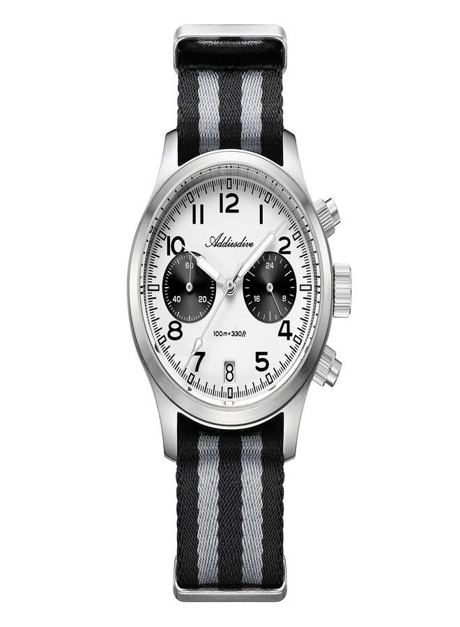 ADDIESDIVE Chronograph Watches for Men Women Synthetic Sapphire 100 M Waterproof Quartz Analog BGW9 Luminous Black and White Panda Watch - Image 1