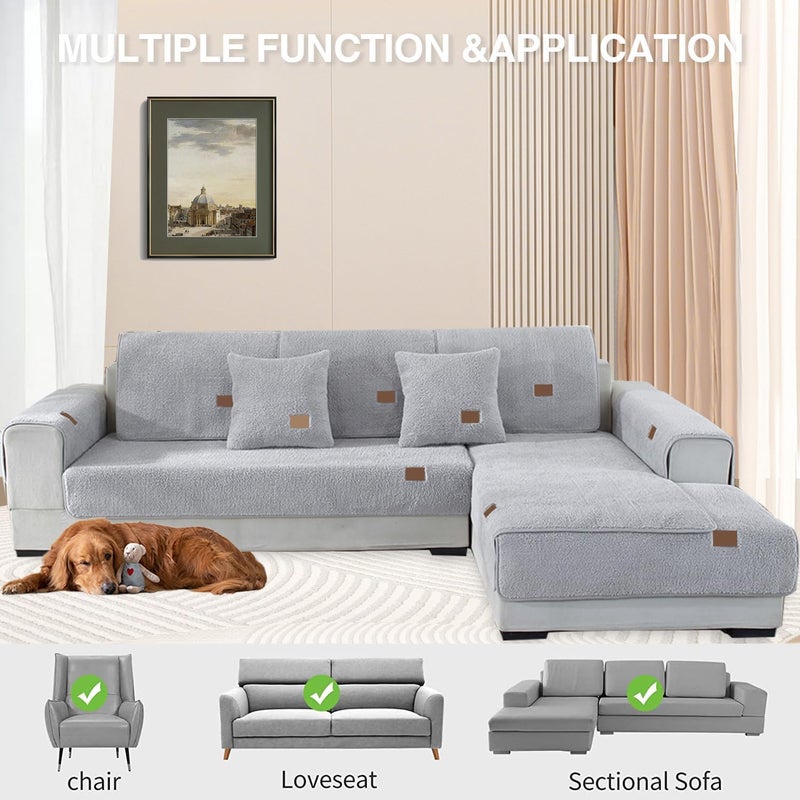 LINGKY Velvet Sofa Cover - Grey - Image 2