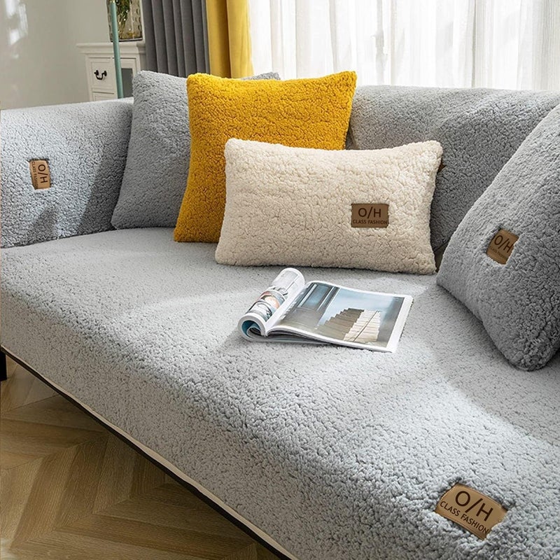 LINGKY Velvet Sofa Cover - Grey - Image 1
