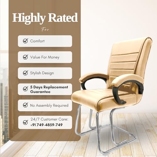 RW REST WELL Executive Office Visitor Chair | Ergonomic Relax Chair for Study, Home, Reception| Comfortable Cushioned Seat Back, Double Pipe Frame with Arm Rest Guest Seating (1, Beige, Regal) - Image 5