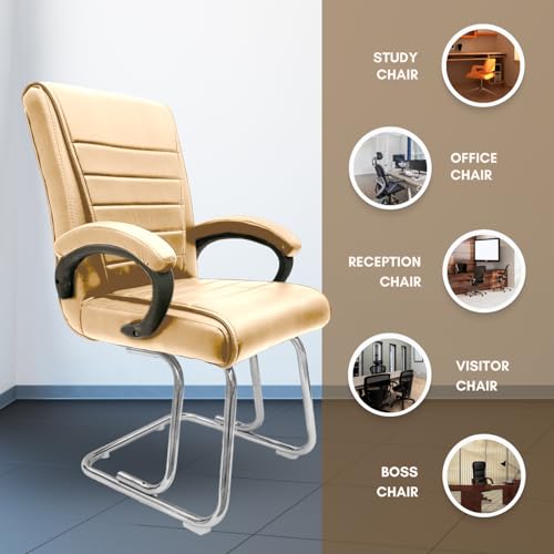 RW REST WELL Executive Office Visitor Chair | Ergonomic Relax Chair for Study, Home, Reception| Comfortable Cushioned Seat Back, Double Pipe Frame with Arm Rest Guest Seating (1, Beige, Regal) - Image 4