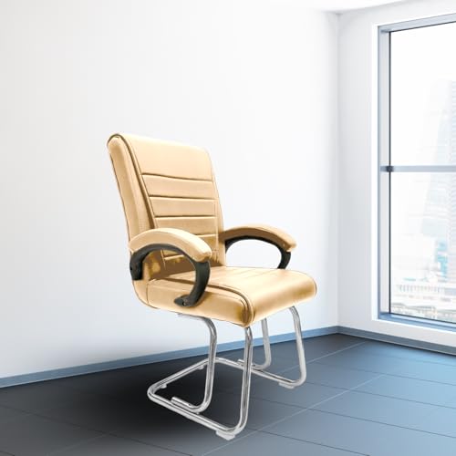 RW REST WELL Executive Office Visitor Chair | Ergonomic Relax Chair for Study, Home, Reception| Comfortable Cushioned Seat Back, Double Pipe Frame with Arm Rest Guest Seating (1, Beige, Regal) - Image 1