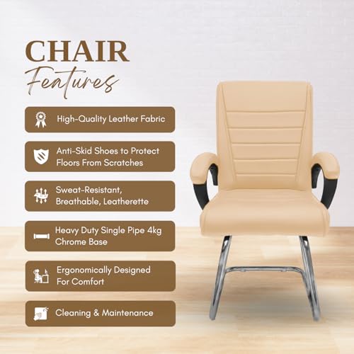 RW REST WELL Executive Office Visitor Chair | Ergonomic Relax Chair for Study, Home, Reception| Comfortable Cushioned Seat Back, Double Pipe Frame with Arm Rest Guest Seating (1, Beige, Regal) - Image 3