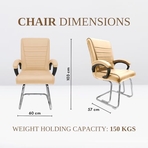 RW REST WELL Executive Office Visitor Chair | Ergonomic Relax Chair for Study, Home, Reception| Comfortable Cushioned Seat Back, Double Pipe Frame with Arm Rest Guest Seating (1, Beige, Regal) - Image 2