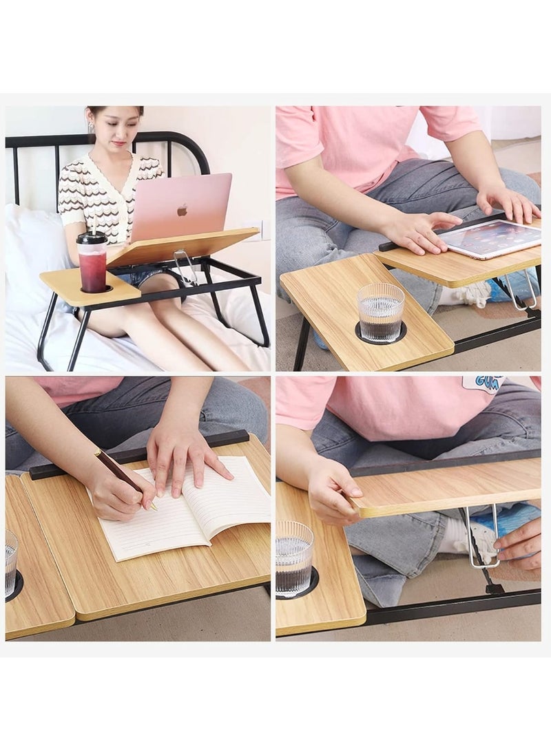 Huitich Wood Multi Purpose Adjustable Laptop Desk For Study And Reading With Foldable Non Slip Legs Reading Tray Laptop Stands Desk Study Beige  - Image 3