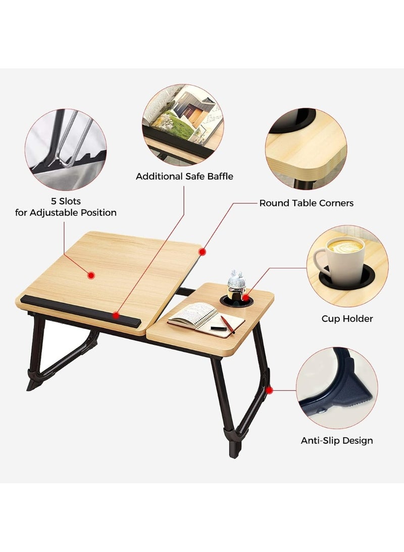 Huitich Wood Multi Purpose Adjustable Laptop Desk For Study And Reading With Foldable Non Slip Legs Reading Tray Laptop Stands Desk Study Beige  - Image 2
