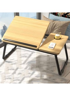 Wood Multi Purpose Adjustable Laptop Desk For Study And Reading With Foldable Non Slip Legs Reading Tray Laptop Stands Desk Study Beige