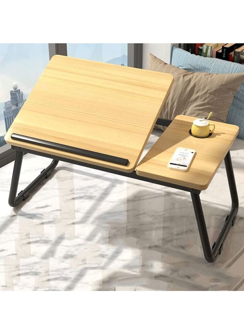 Huitich - Wood Multi Purpose Adjustable Laptop Desk For Study And Reading With Foldable Non Slip Legs Reading Tray Laptop Stands Desk Study Beige - Image 1