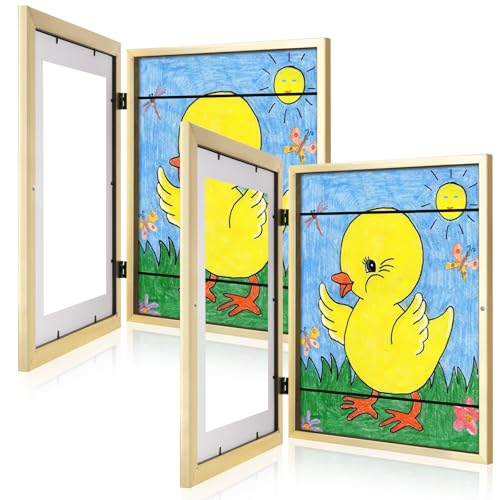 GULETHUN [2Pack] Kids Art Frames, 11x14 Front Opening Kids Artwork Frames Changeable, Gold Artwork Display Storage Frame for Wall, Holds 50 Pcs, for 3D Picture, Crafts, Children Drawing, Hanging Art, Portfolio - Image 1
