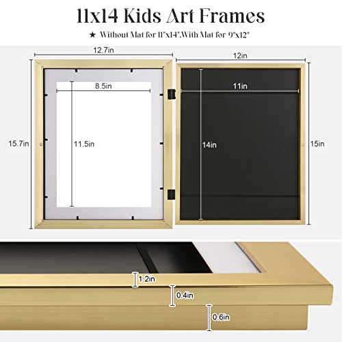 GULETHUN [2Pack] Kids Art Frames, 11x14 Front Opening Kids Artwork Frames Changeable, Gold Artwork Display Storage Frame for Wall, Holds 50 Pcs, for 3D Picture, Crafts, Children Drawing, Hanging Art, Portfolio - Image 3