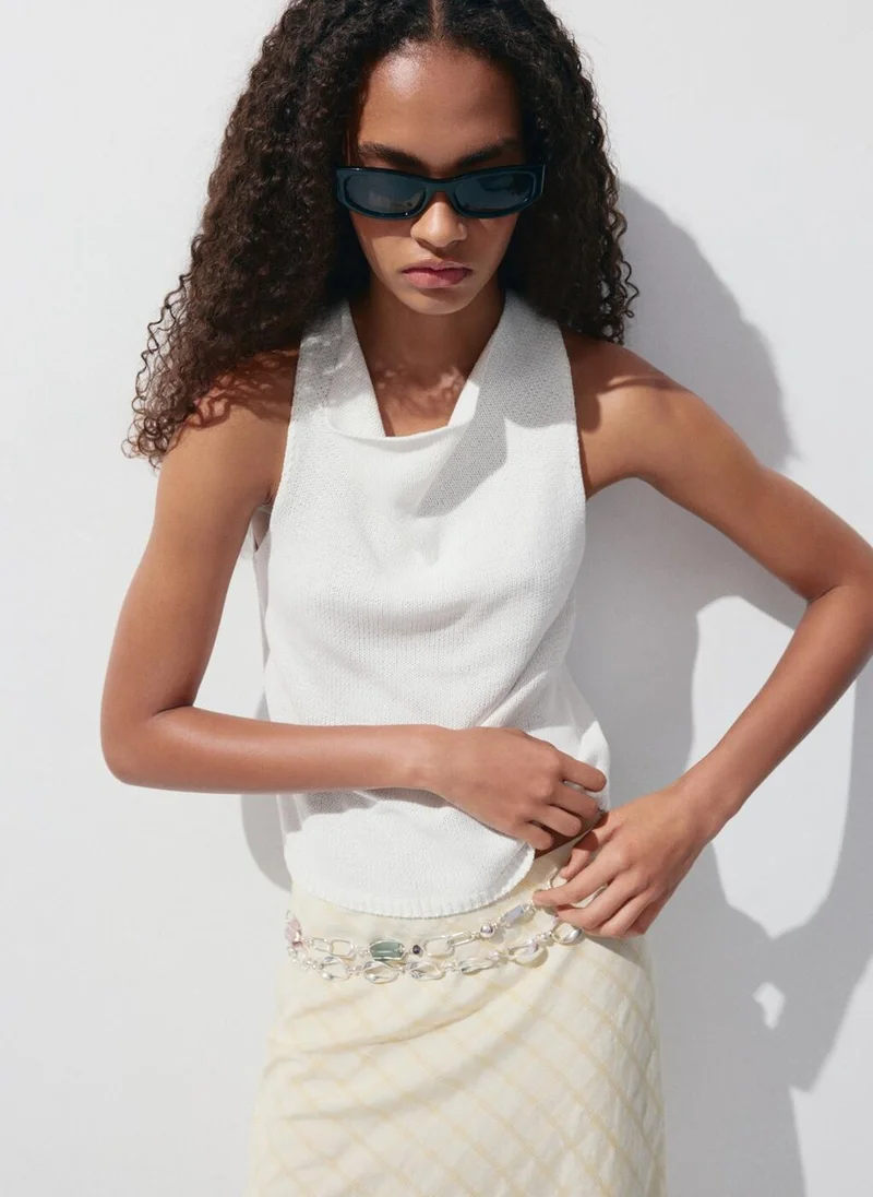 Mango Knitted Top With Draped Neck