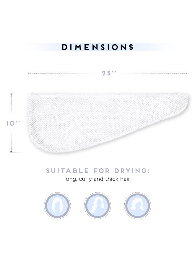 2 Pack Microfiber Hair Towel Wrap for Women, Anti Frizz Quick Drying Hair Turban for All Hair Style, Absorbent and Lightweight (Bright White) - Image 5