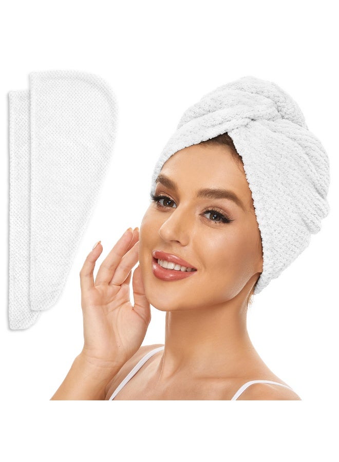 2 Pack Microfiber Hair Towel Wrap for Women, Anti Frizz Quick Drying Hair Turban for All Hair Style, Absorbent and Lightweight (Bright White) - Image 1