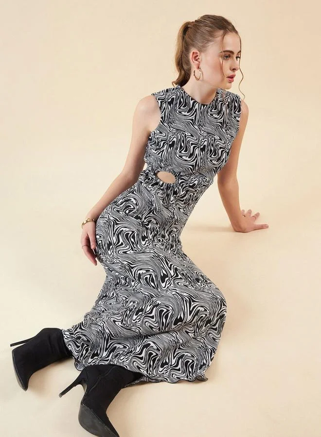 Freehand Freehand Women Black Marble Print Maxi Dress