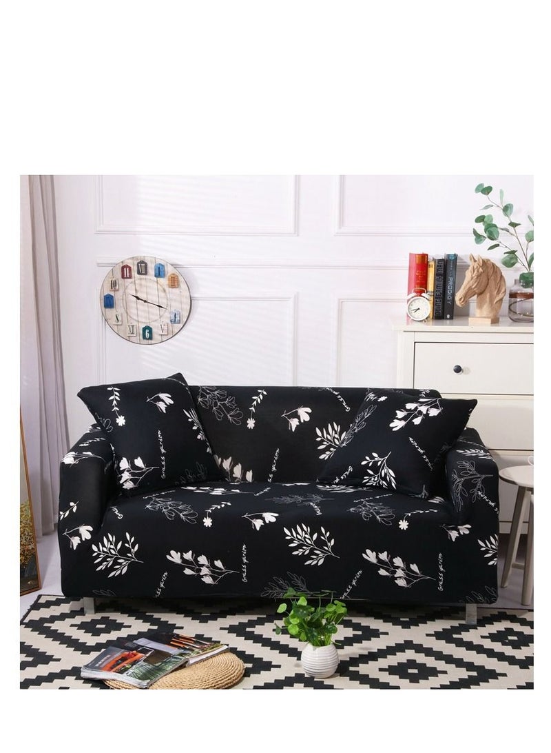 Y&D 2-Seater Exquisitely Floarl Designed Wrinkle-free Anti-slip 360-degree Full Coverage Sofa Slipcover Beige/Blue Length Stretch From 145 To 185cm - Image 1