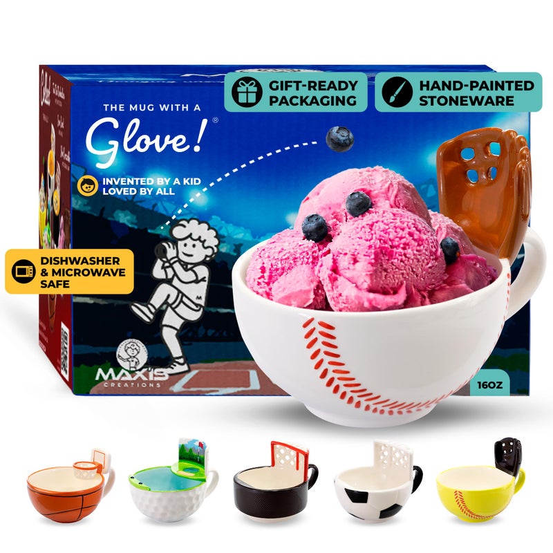 MAX'IS Creations MAXâ€™IS Creations The Baseball Mug with a Glove - Gifts for Kids, Fun Ceramic Cereal Bowl, Hot Cocoa Mug, Cool Stuff & Game for Sports Coach, Girls and Unique Gifts for Boys 8-12, 12-14, 16oz - Image 1