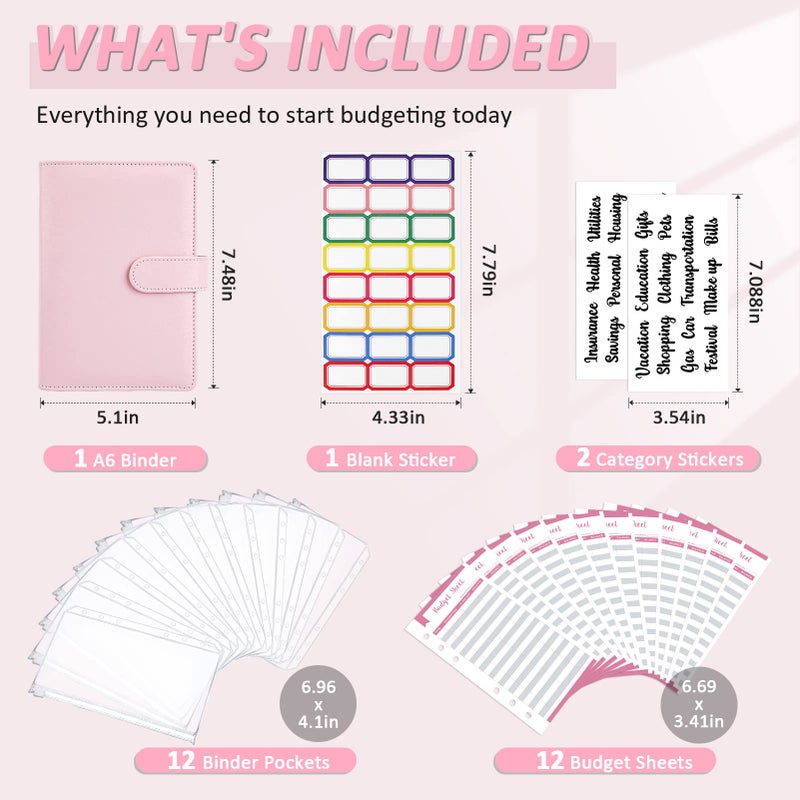Onlyesh Budget Binder, Budget Binder with Zipper Envelopes, Cash Envelopes for Budgeting, Money Organizer for Cash, 28Pcs Budget Binder with Cash Envelopes(Pink) - Image 2