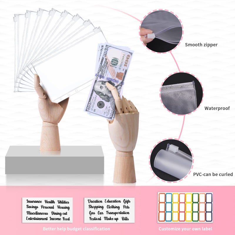 Onlyesh Budget Binder, Budget Binder with Zipper Envelopes, Cash Envelopes for Budgeting, Money Organizer for Cash, 28Pcs Budget Binder with Cash Envelopes(Pink) - Image 4