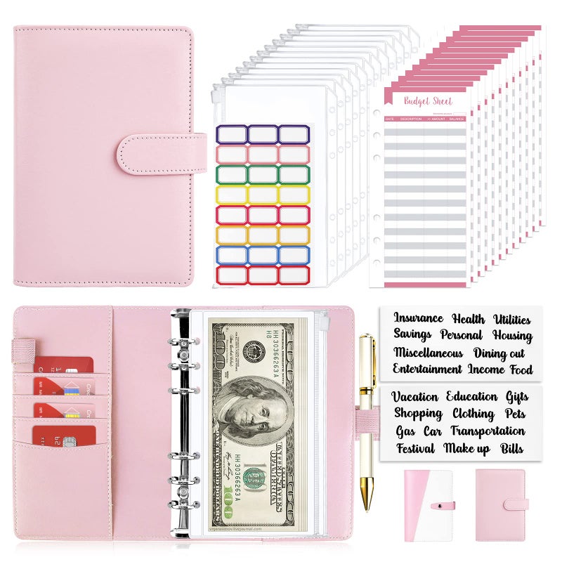 Onlyesh Budget Binder, Budget Binder with Zipper Envelopes, Cash Envelopes for Budgeting, Money Organizer for Cash, 28Pcs Budget Binder with Cash Envelopes(Pink) - Image 1