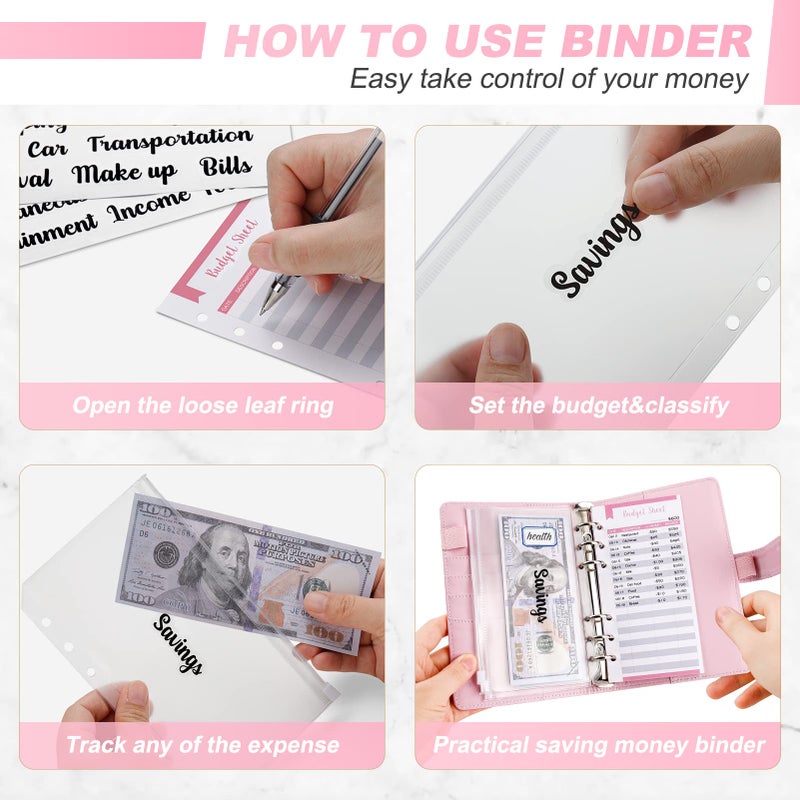 Onlyesh Budget Binder, Budget Binder with Zipper Envelopes, Cash Envelopes for Budgeting, Money Organizer for Cash, 28Pcs Budget Binder with Cash Envelopes(Pink) - Image 5