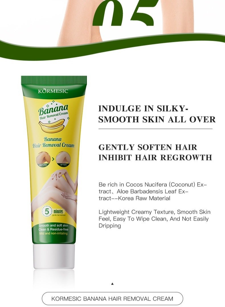 Kormesic كريم إزالة الشعر الموز 100g كريم إزالة الشعر اللطيف غير مؤلم وطويل الأمد بشرة ناعمة - Image 2