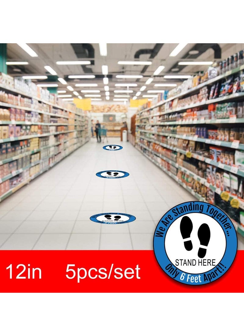 SYOSI SYOSI Social Distancing Floor Decals Safety Floor Sign Marker Stand Here Floor Sticker for Grocery Store School, 10PCS/Set 12” /30cm  - Image 2