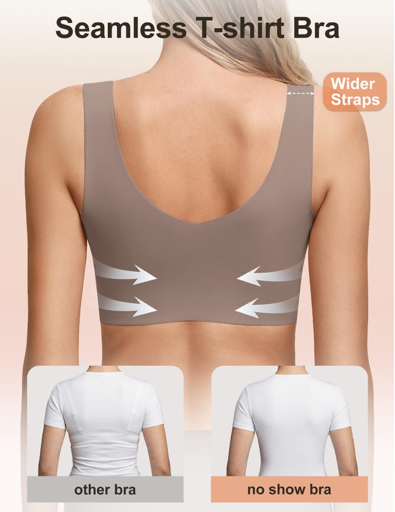Women's Seamless Wireless Pullover Bralette Lightly Padded Full Coverage T-Shirt Bra with Wide Straps - Image 2