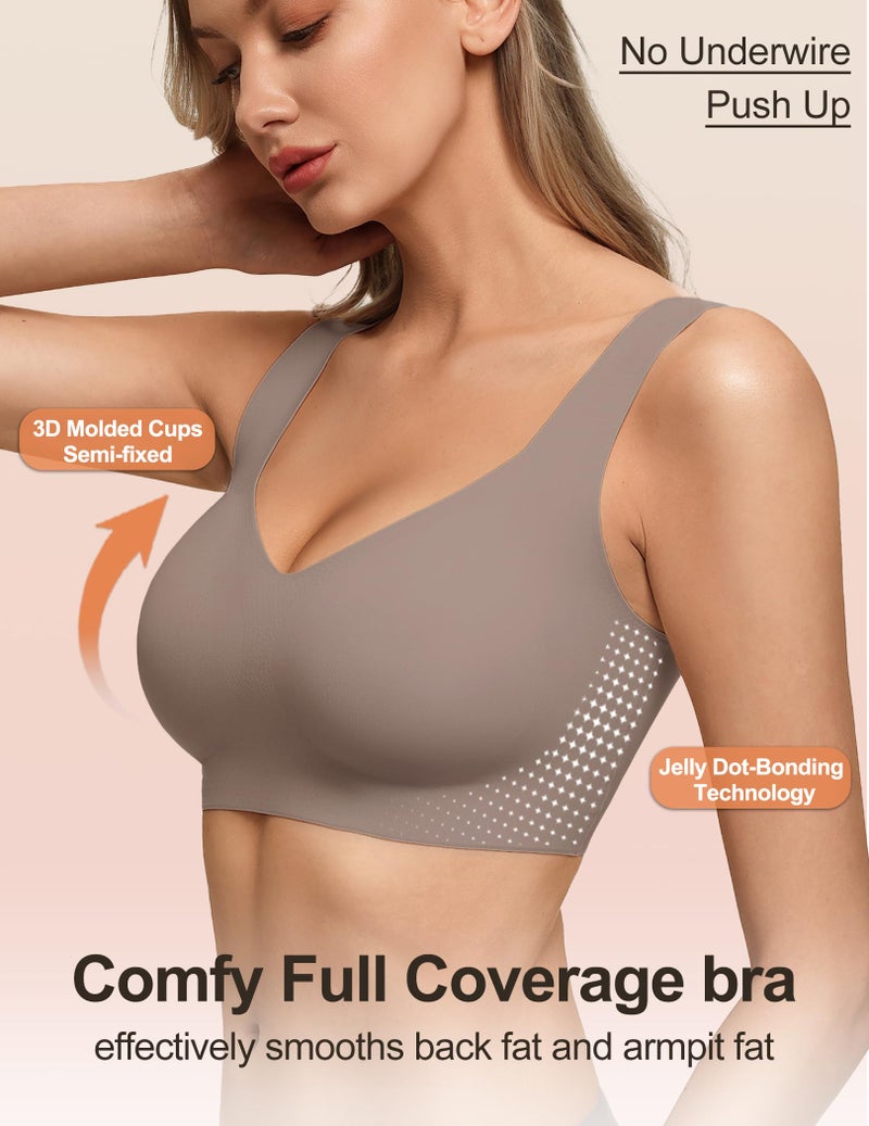 Women's Seamless Wireless Pullover Bralette Lightly Padded Full Coverage T-Shirt Bra with Wide Straps - Image 4