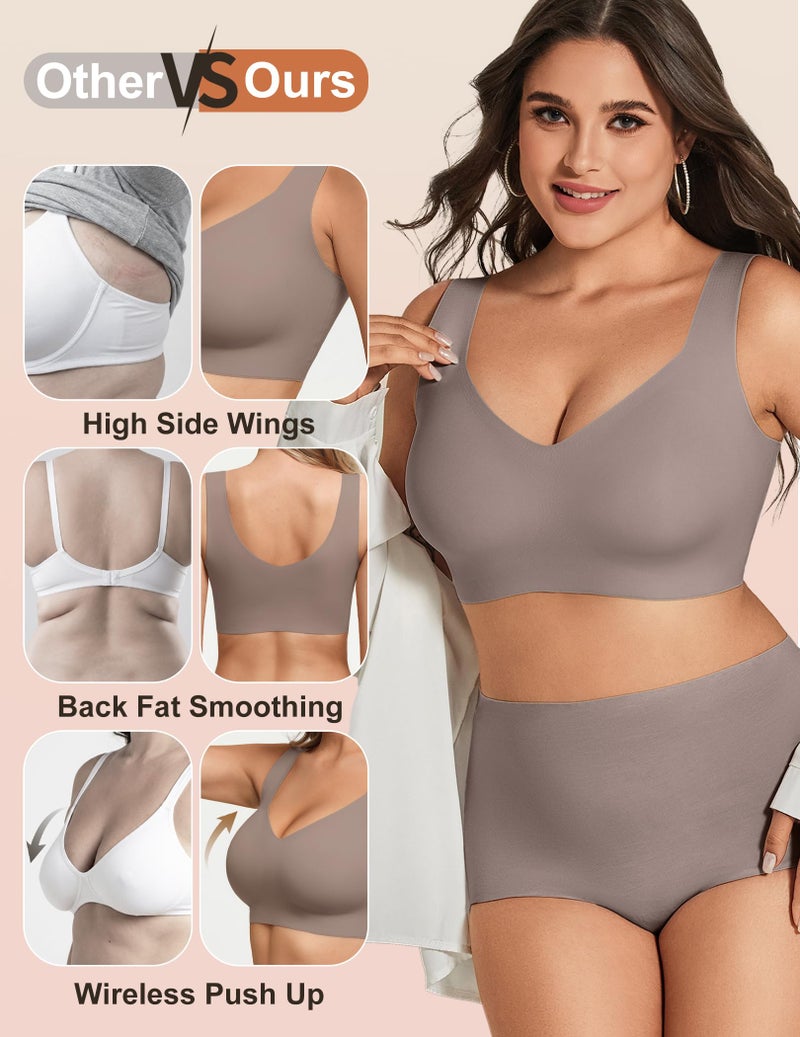 Women's Seamless Wireless Pullover Bralette Lightly Padded Full Coverage T-Shirt Bra with Wide Straps - Image 3