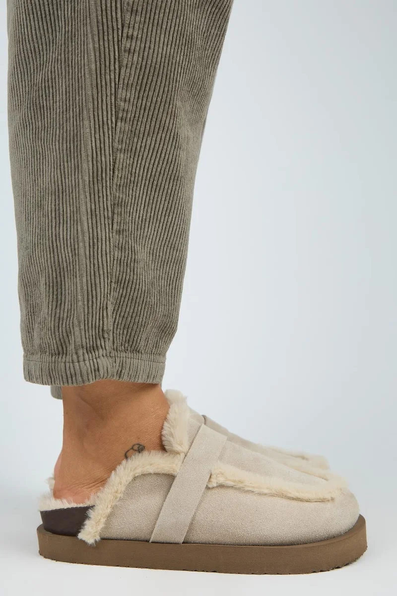 Manijero Manijero (Beginner Platform) Women's Genuine Leather Fur-Lined Loafer Platform Slippers Beige