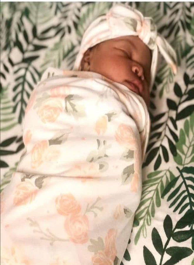 بيبي إيسينشيلز طقم بطانية قماط قطنية للأطفال مع عصابة رأس أو قبعة للبنات والأولاد حديثي الولادة والرضع من عمر 0 إلى 6 أشهر (وردي باهت) - Image 5