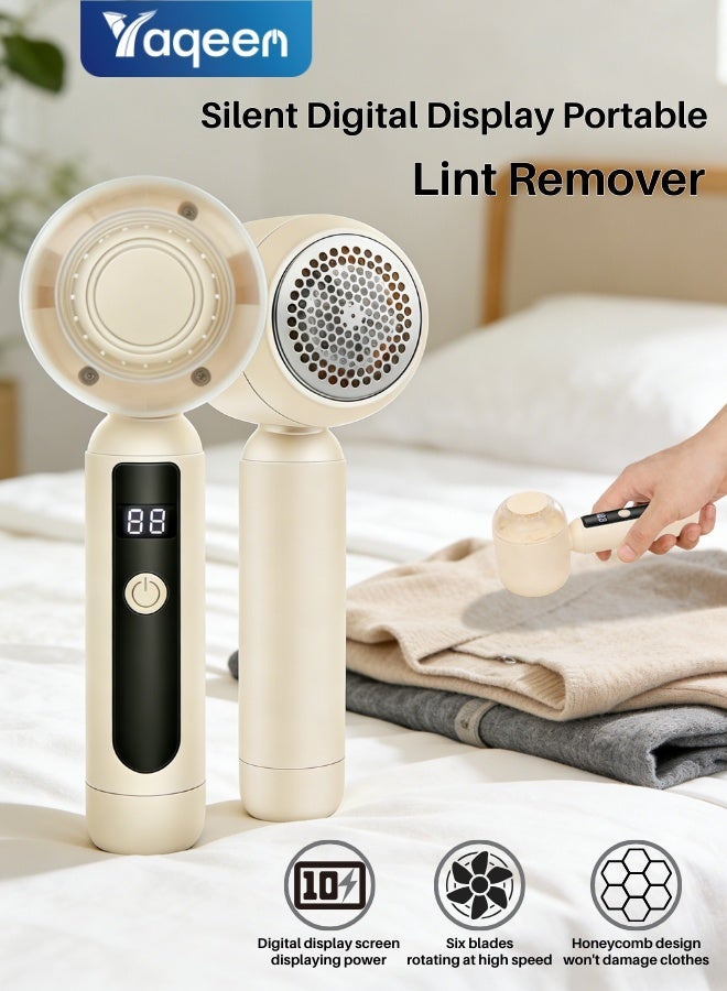 Yaqeen Fabric Shaver, Lint Shavers with 6 Blades Strong Motor Safety Lock Type-C Charge 8800 rounds/min motor 3-speed adjustment LCD screen, Sweater Depiller for Clothes Furniture Couch Pills Fuzz Balls - Image 1