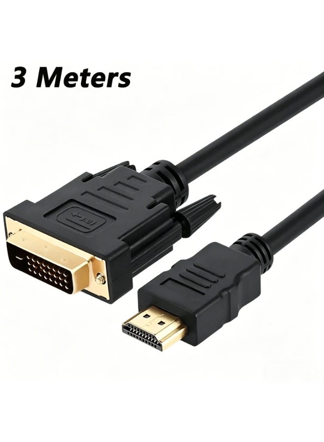 3M HDMI إلى DVI كابل محول ثنائي الاتجاه ، 4K@60Hz كابل محول DVI عالية السرعة إلى HDMI ، موصل مطلي بالذهب ، للشاشة ، جهاز العرض ، التلفزيون ، الكمبيوتر الشخصي ، PS4 ، التبديل ، الكمبيوتر المحمول ، وحدات الألعاب - 3 أمتار - Image 1