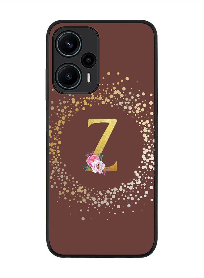 Stylizedd Rugged Black edge case for Xiaomi Poco F5 5G / Xiaomi Redmi Note 12 Turbo 5G Flexible Rubber Edges Anti Drop TPU Cover - Monogram Letter Floral Pattern - Z (Brown) - Image 1