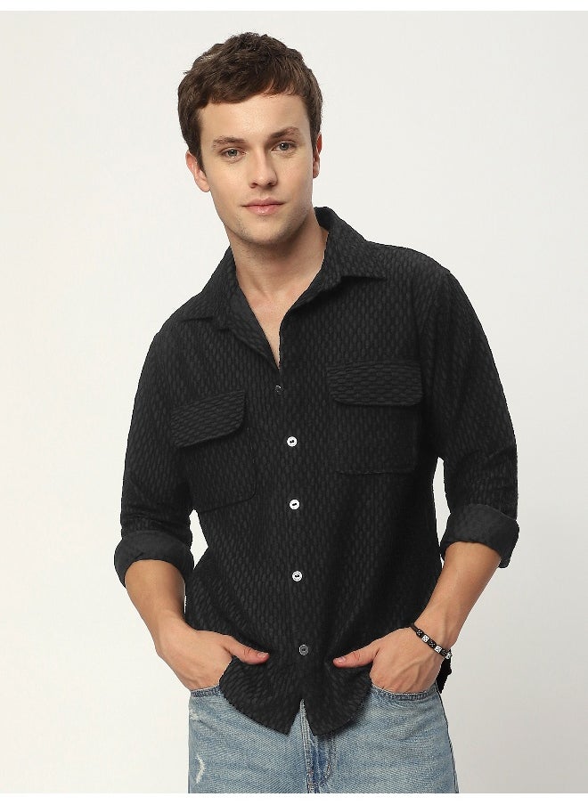 Beyoung Black Terry Textured Shirt  - Image 5
